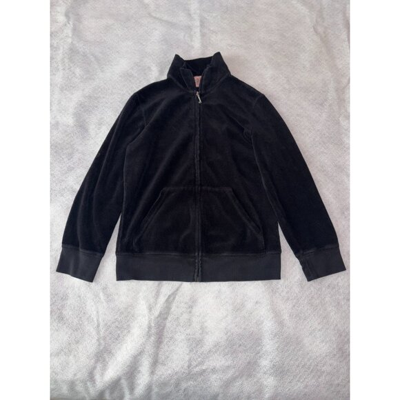Juicy Couture Jacket Womens Medium Black Velour Zip Preppy Y2K Style - Picture 1 of 6